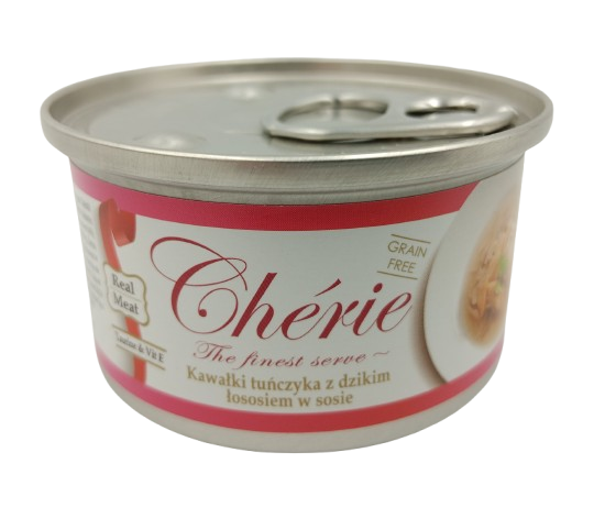 CHERIE KAWAŁKI TUŃCZYKA Z DZIKIM ŁOSOSIEM W SOSIE 80G
