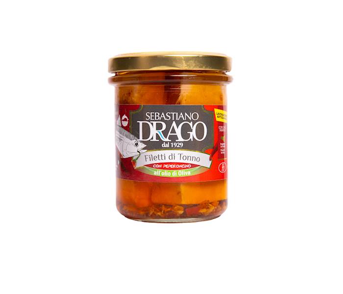 Filety z tuńczyka w oliwie ev z peper. 200g Drago