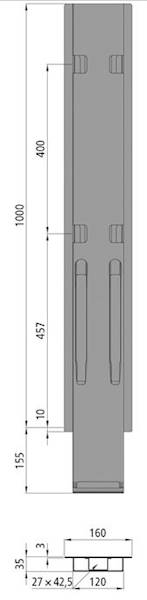 Słupek K20,środkowy do burty 1000 mm bez Kinnetop 