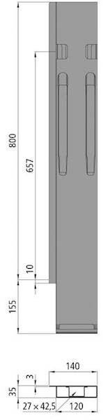 Słupek K20, tył lewy z zamkn. do burty 800 mm