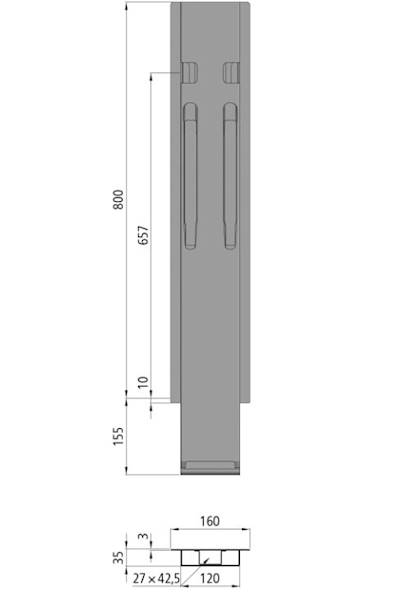 Słupek K20, środkowy do burty 800 mm bez Kinnetop 