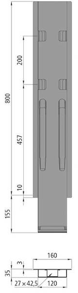 Słupek K20, środkowy do burty 800 mm bez Kinnetop 