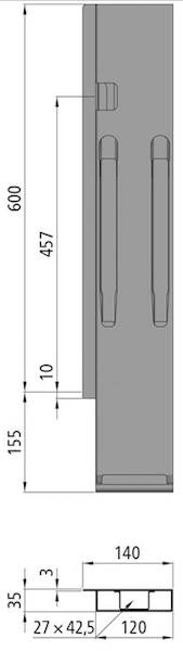 Słupek K20, tył prawy bez zamkn. do burty 600 mm