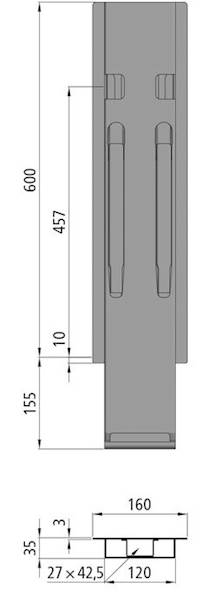Słupek K20, środkowy do burty 600 mm bez Kinnetop
