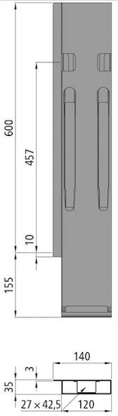 Słupek K20, tył prawy z zamkn. do burty 600 mm