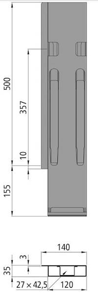 Słupek K20, tył lewy z zamkn. do burty 500 mm