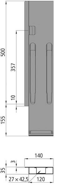 Słupek K20, tył prawy bez zamkn. do burty 500 mm
