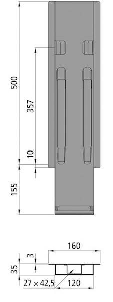 Słupek K20, środkowy do burty 500 mm bez Kinnetop
