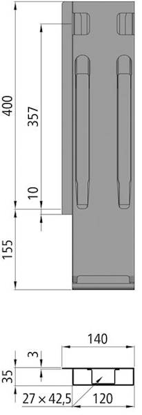 Słupek K20, tył lewy z zamkn. do burty 400 mm