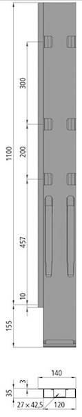 Słupek K20, tył prawy z zamkn. do burty 1100 mm