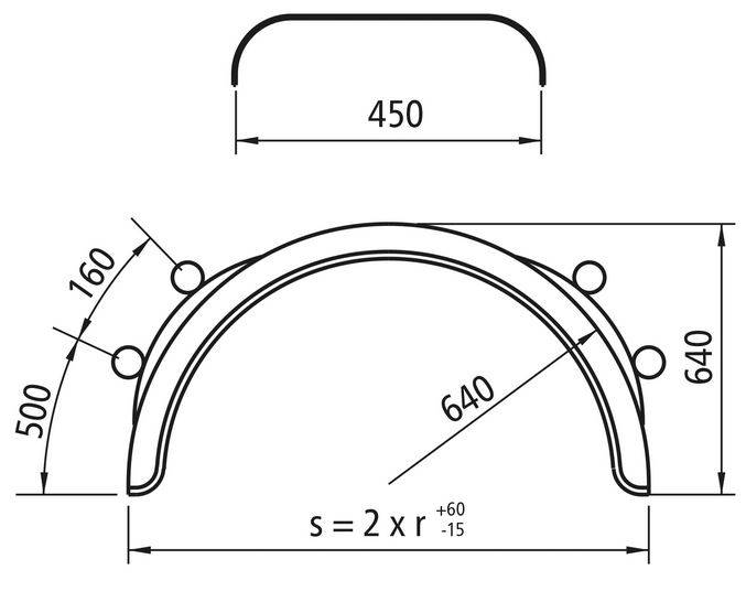 Błotnik 1/2 - H-PE 45.1280.20-IKK z mocowaniami 