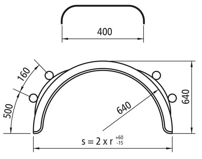 Błotnik 1/2 - H-PE 40.1280.20-IKK z mocowaniami 
