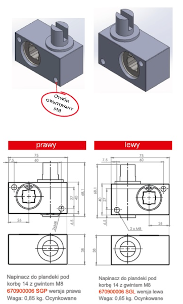 Napinacz plandeki prawy-korba, 40(H)x38(B)x74(L)mm