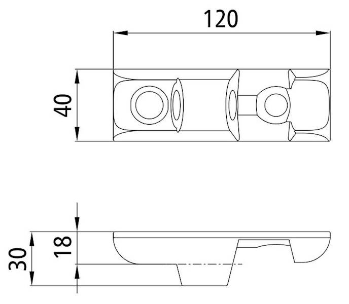 Zawias TIR 120x40mm- gniazdo 2xfi10,5 mm- surowe