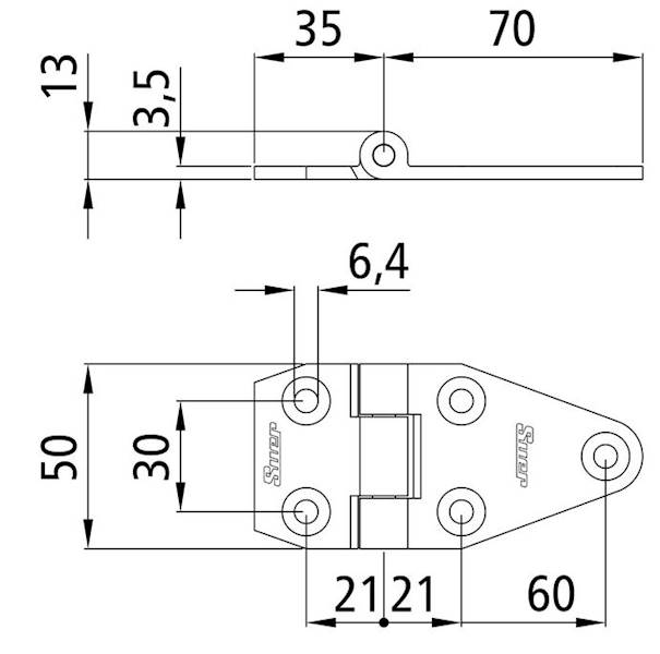 Zawias drzwiowy boczny 50 x 105 mm - ocynk