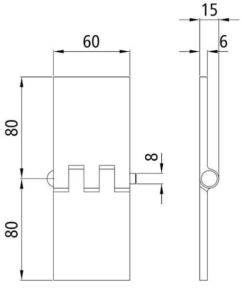 Zawias drzwiowy 60x80mm, gr.6 mm