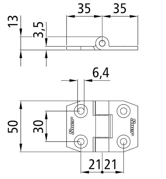 Zawias drzwiowy 50 x 70 mm - ocynk