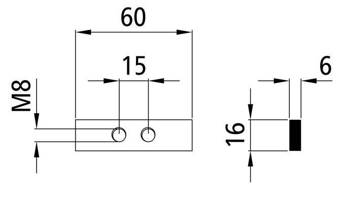 Podkładka 16x6x60 mm M8,  rozstaw otworów 15mm