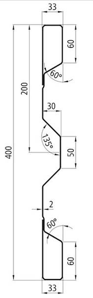 Burta stalowa HVkT400, L = 5000 mm, gr-2,0 mm