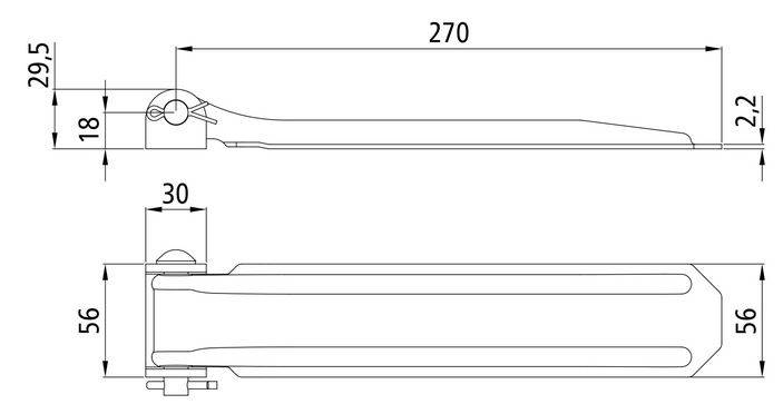 Zawias klapowy kompletny L=270 mm, stal ocynkowana