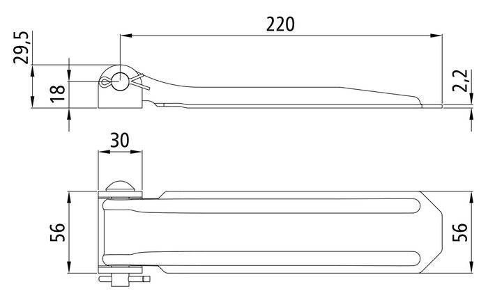 Zawias drzwiowy ocynkowany 57mm, L=220 mm