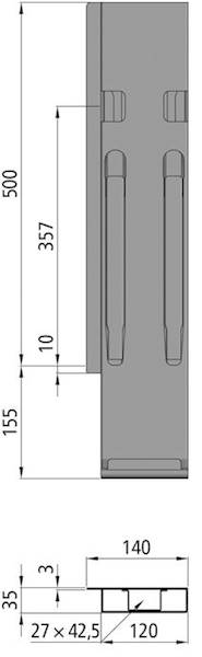 Słupek K20, tył prawy z zamkn. do burty 500 mm