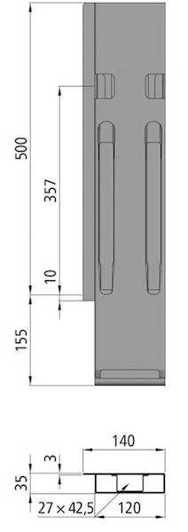 Słupek K20, tył lewy z zamkn. do burty 500 mm