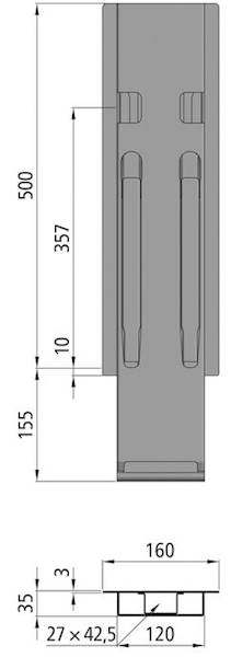 Słupek K20, środkowy do burty 500 mm bez Kinnetop