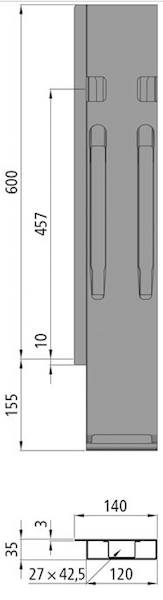 Słupek K20, tył prawy z zamk. ściany tylnej 600 mm