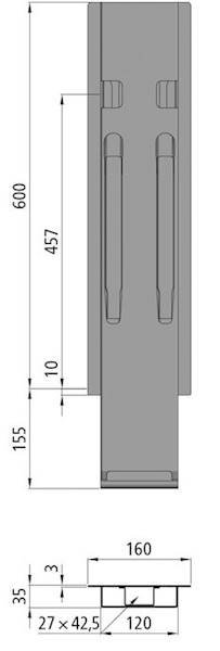 Słupek K20, środkowy do burty 600 mm bez Kinnetop