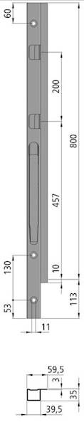 Słupek K20, przód prawy do burty 800 mm (2 zamki)