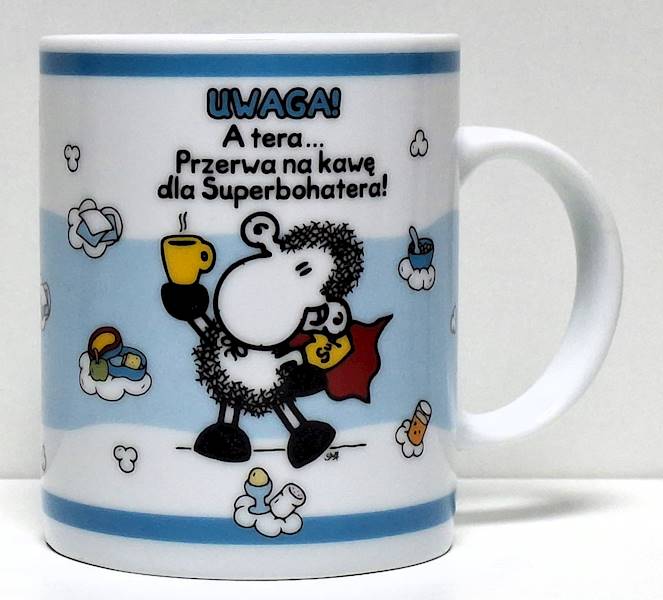 Kubek sheepworld "UWAGA! A tera... Przerwa na kawę dla Superbohatera!" 330 ml