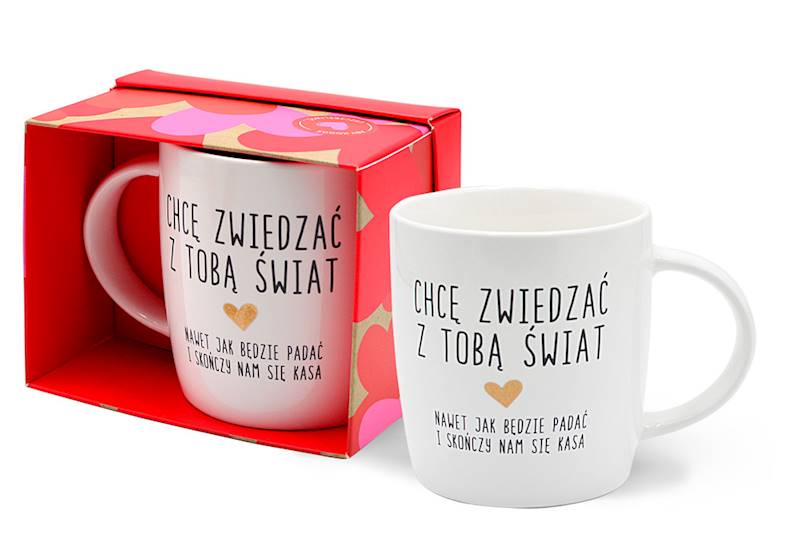 Kubek kukartka "CHCĘ ZWIEDZAĆ Z TOBĄ ŚWIAT" 350 ml