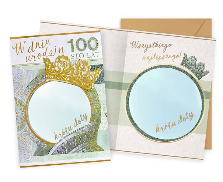 Karnet z kopertą: Urodziny (lusterko, król, banknot) DK-1213