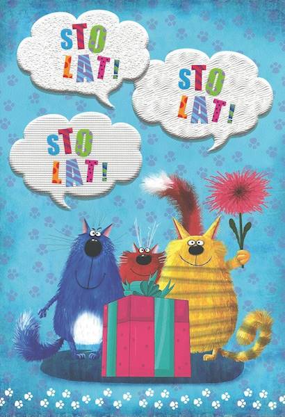Karnet z kopertą: Z KOTEM 1. STO LAT! STO LAT! STO LAT!