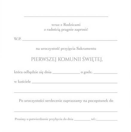 Zaproszenie z kopertą: na Pierwszą Komunię Świętą PMZ-135 (1 szt.)