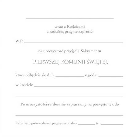 Zaproszenie z kopertą: na Pierwszą Komunię Świętą PMZ-134 (1 szt.)