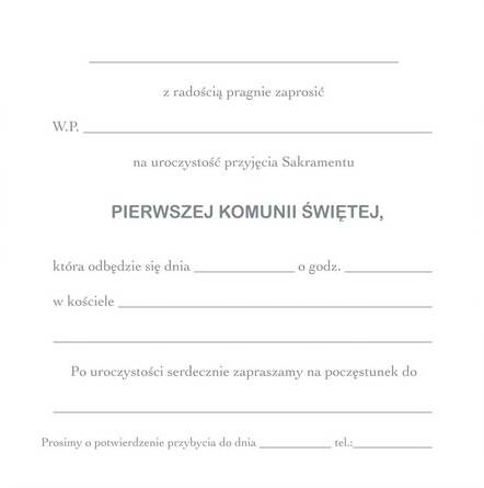 Zaproszenie z kopertą: na Pierwszą Komunię Świętą PMZ-132 (1 szt.)