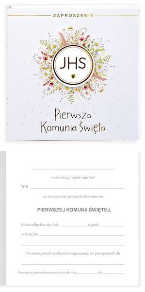Zaproszenie z kopertą: na Pierwszą Komunię Świętą PMZ-132 (1 szt.)