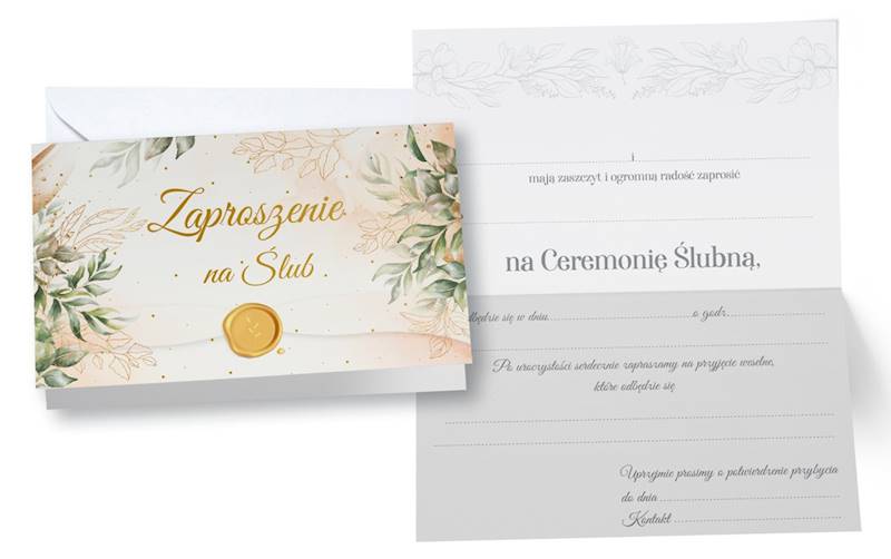 Zaproszenie z kopertą: na Ślub PMZ-092 (1 szt.)