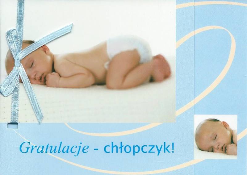 Karnet z kopertą: Z KOKARDKĄ 16. Gratulacje - chłopczyk!