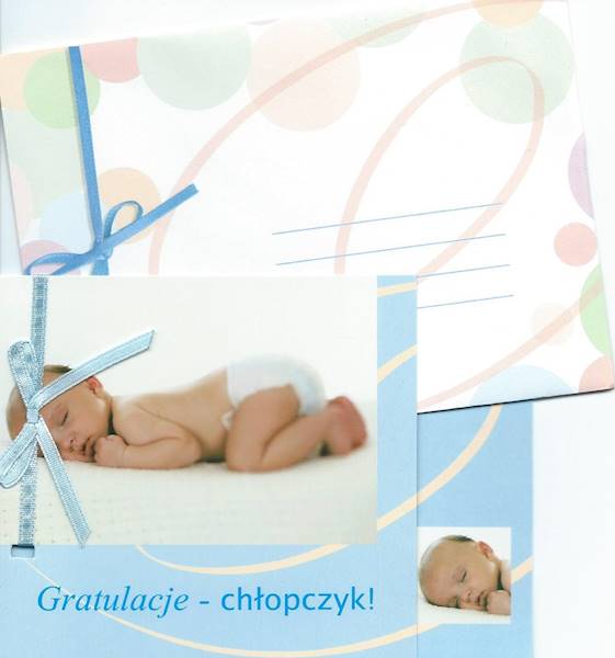 Karnet z kopertą: Z KOKARDKĄ 16. Gratulacje - chłopczyk!