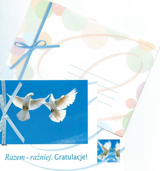 Karnet z kopertą: Z KOKARDKĄ 14. Razem - raźniej. Gratulacje!