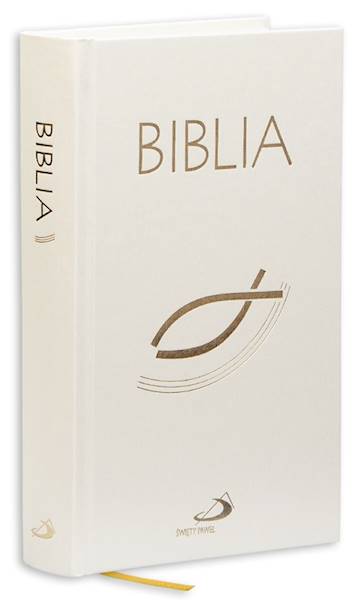 BIBLIA STARY i NOWY TESTAMENT "z rybką". Oprawa twarda, biała