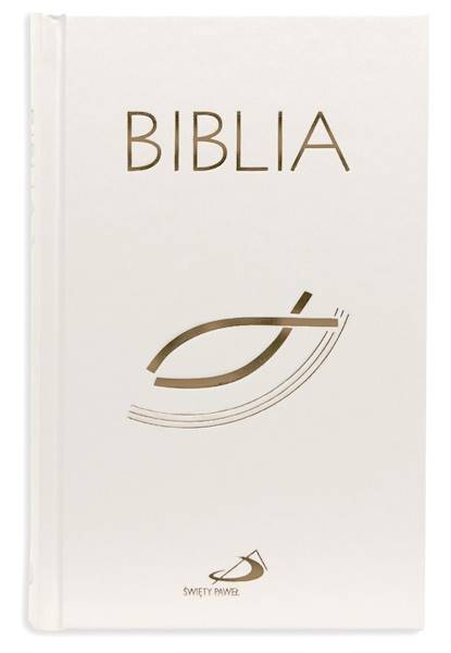 BIBLIA STARY i NOWY TESTAMENT "z rybką". Oprawa twarda, biała
