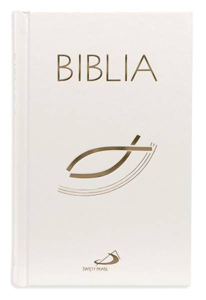 BIBLIA STARY i NOWY TESTAMENT "z rybką". Oprawa twarda, biała, z paginatorami