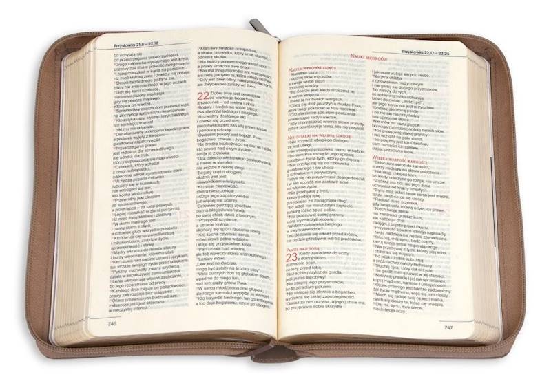 BIBLIA STARY i NOWY TESTAMENT "z rybką". Oprawa flexy z suwakiem, złocona