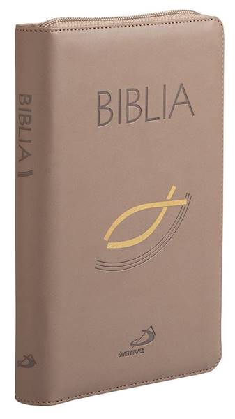 BIBLIA STARY i NOWY TESTAMENT "z rybką". Oprawa flexy z suwakiem, złocona