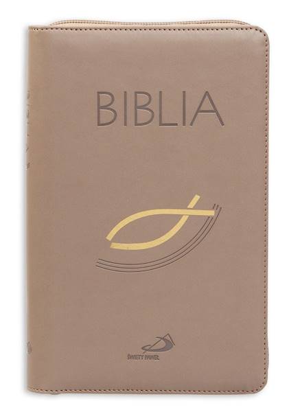 BIBLIA STARY i NOWY TESTAMENT "z rybką". Oprawa flexy z suwakiem, złocona
