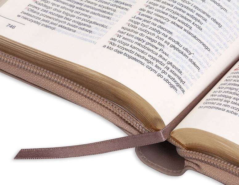 BIBLIA STARY i NOWY TESTAMENT "z rybką". Oprawa flexy z suwakiem, złocona